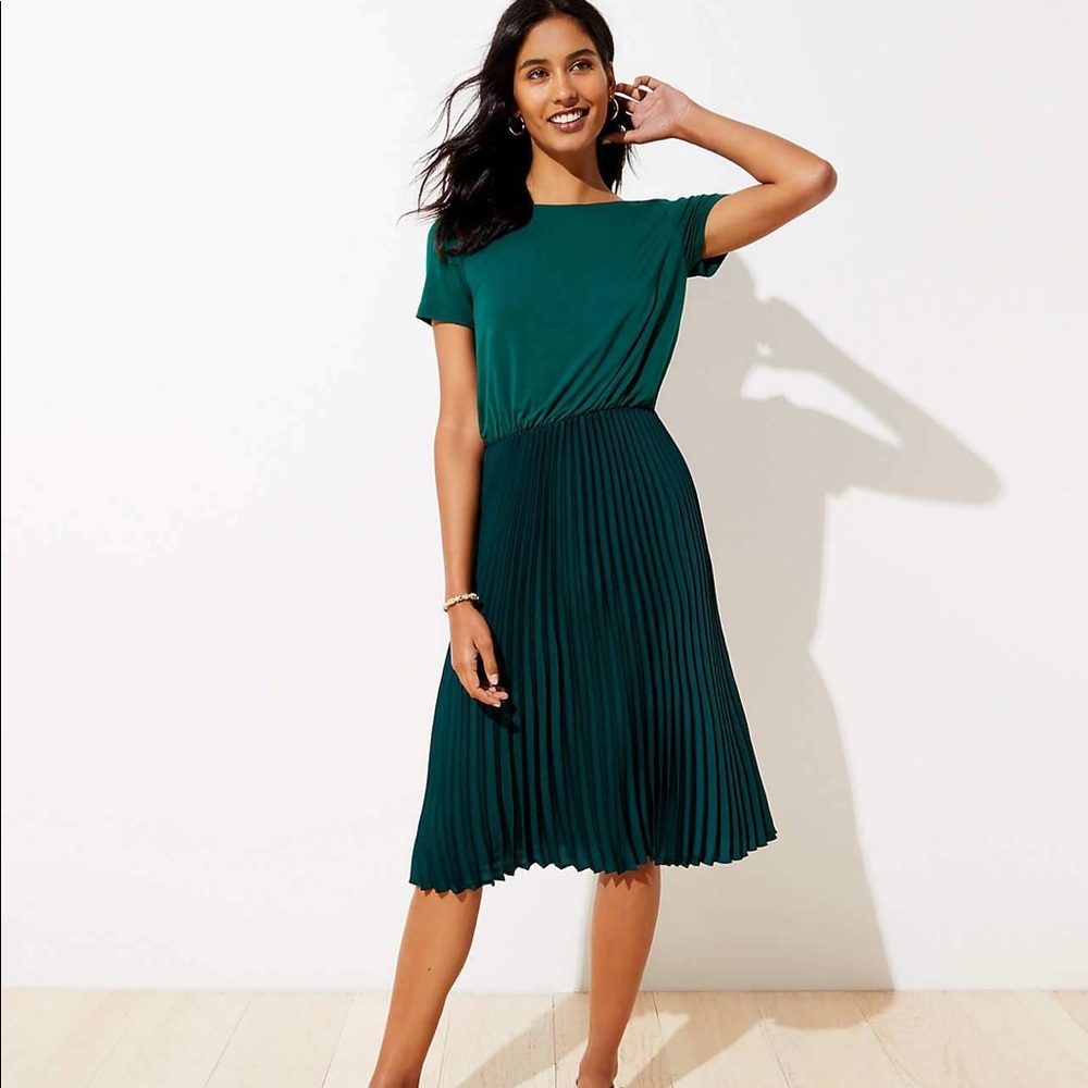 Mixed Media Pleated Dress - LOFT Ann Taylor
